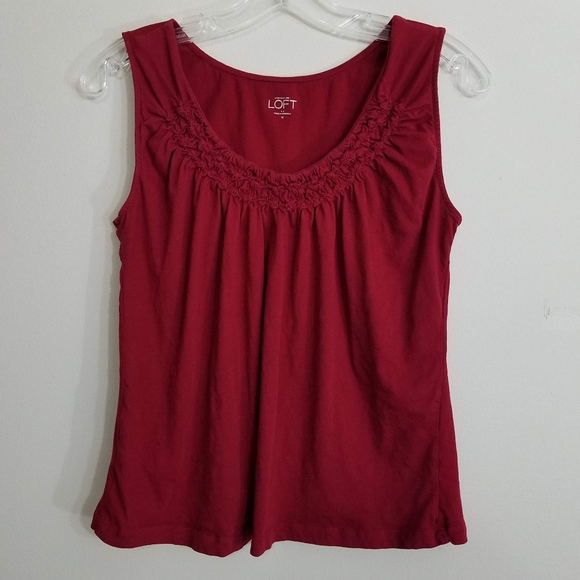 LOFT Tops - LOFT Red Top with Pleated Cinched Collar